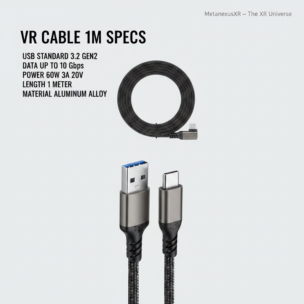 1m VR link cable coiled for desktop setup — Metanexus XR
