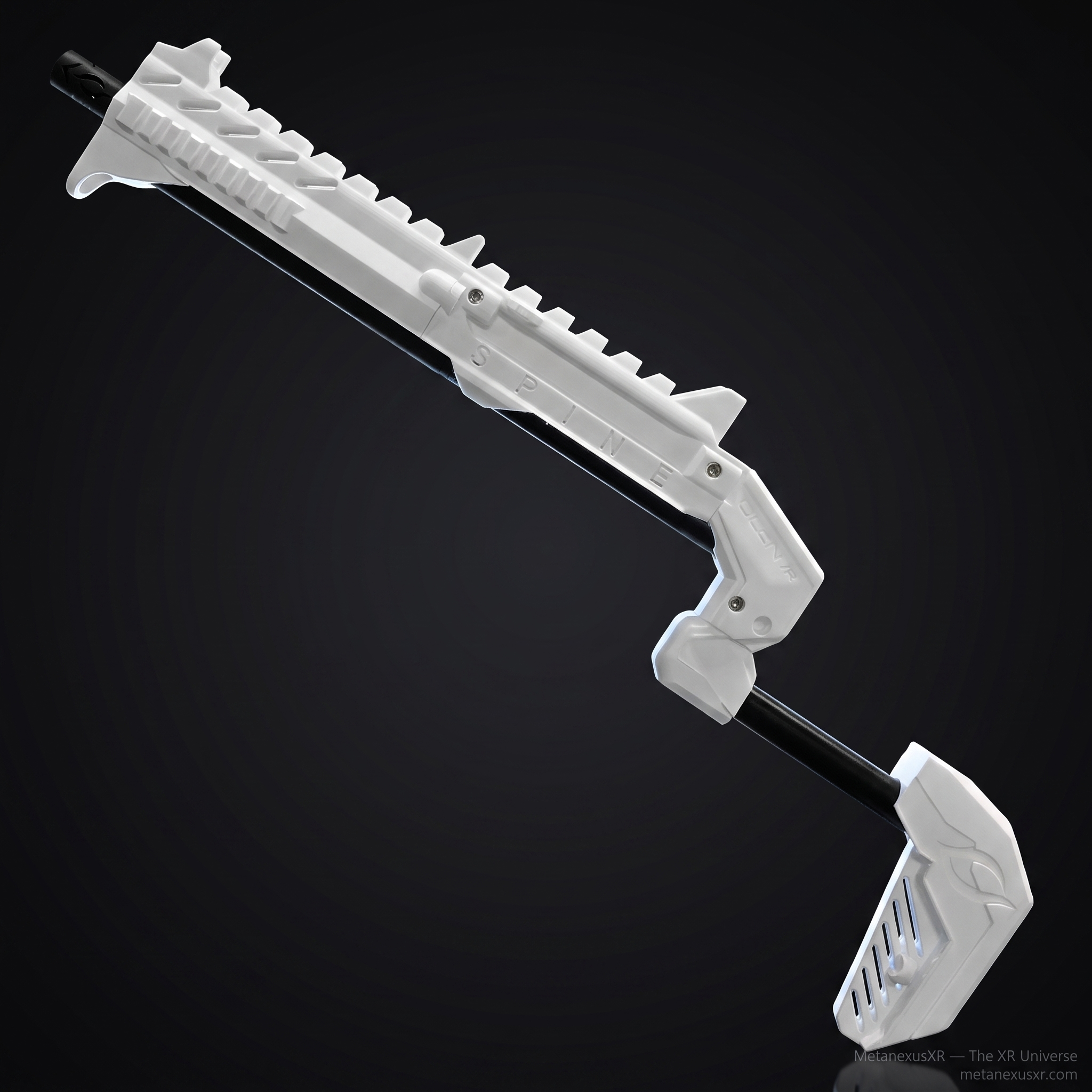 Ghost white magnetic VR gun stock for Quest 3 on the SPINE frame - MetanexusXR MNX-GST-SPINE-GHT