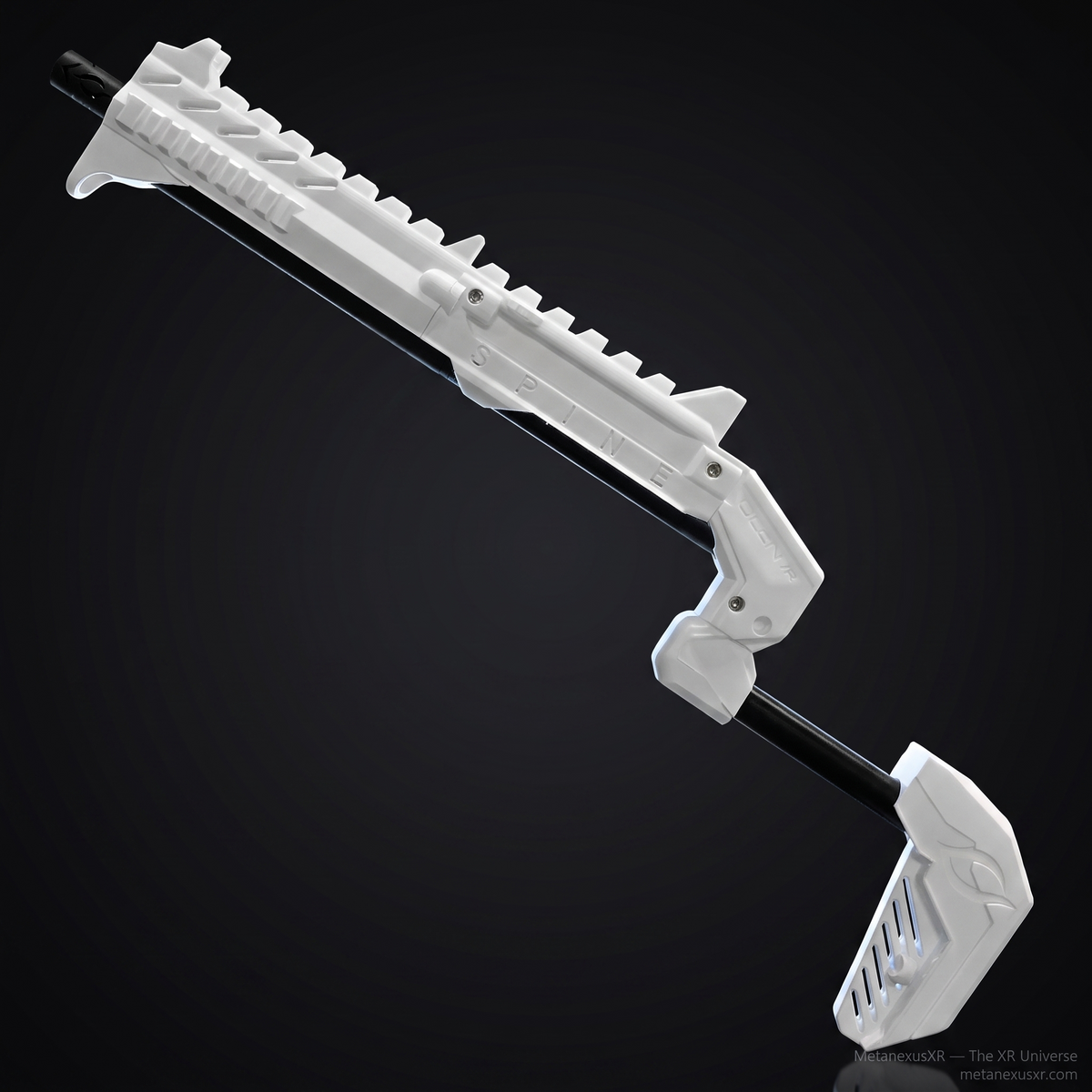 Ghost white magnetic VR gun stock for Quest 3 on the SPINE frame - MetanexusXR MNX-GST-SPINE-GHT