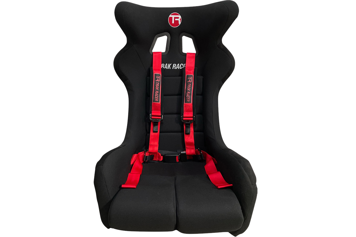 4-Point Racing Harness for Sim Racing & Flight Sim Cockpits – Black or Red, Motion & Tensioner Ready – 4-point racing harness on a sim racing bucket seat – photo 1 of 9