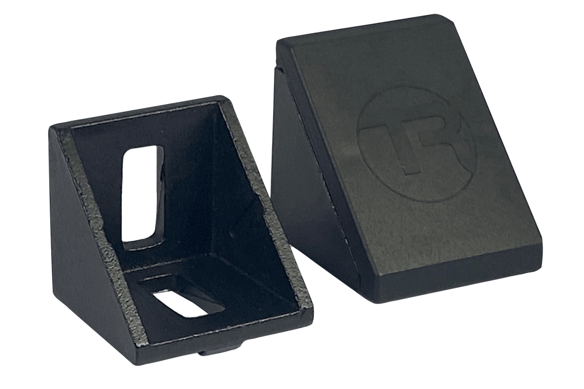 40 mm Aluminium Corner Brackets with Covers for 8 mm Slot Profile – Set of 4, Black Anodised – black anodised 40 mm corner brackets with covers – photo 2 of 8