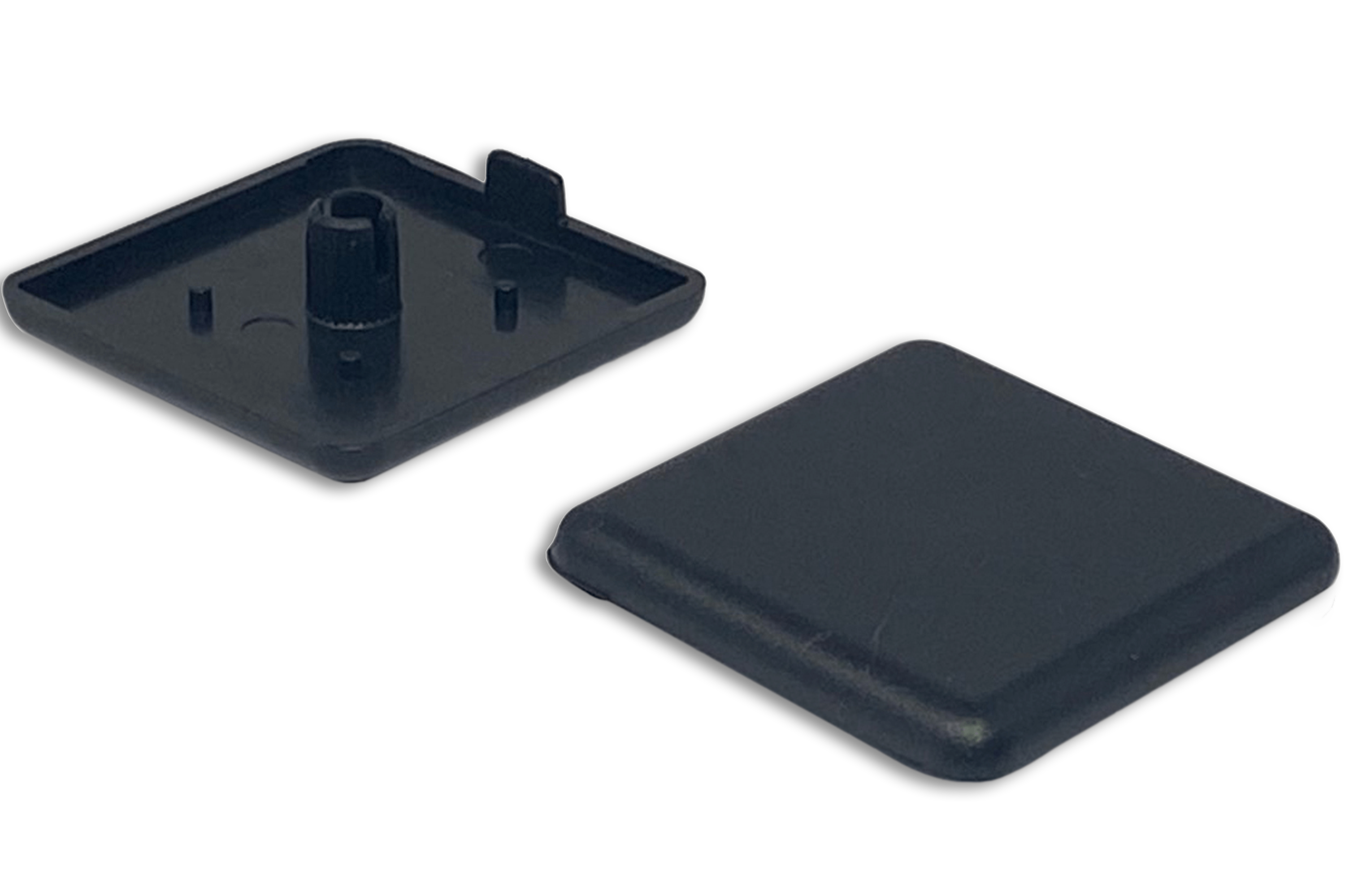 40x40 mm Aluminium Extrusion End Caps – ABS, 8 mm Slot, Pack of 2 – two black ABS end caps for 40x40 mm aluminium extrusion – photo 1 of 1