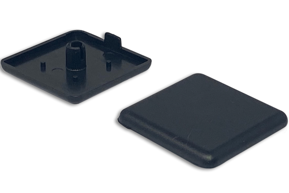 40x40 mm Aluminium Extrusion End Caps – ABS, 8 mm Slot, Pack of 2 – two black ABS end caps for 40x40 mm aluminium extrusion – photo 1 of 1