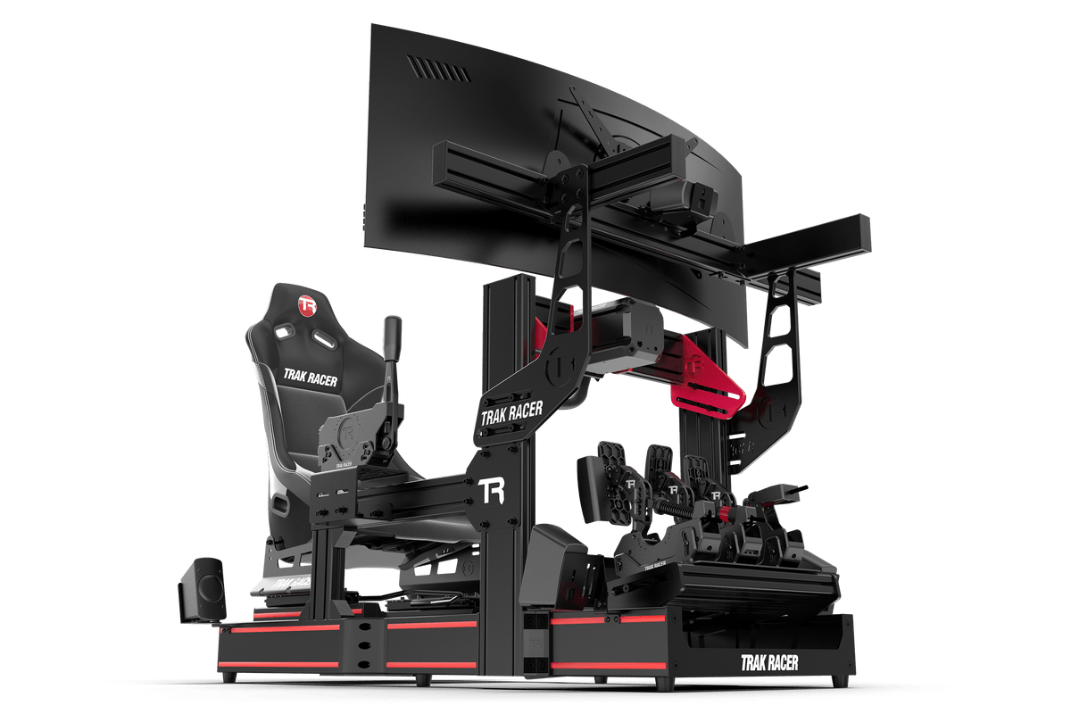 5-Speaker Mount Kit for Aluminium Profile Sim Rigs – Surround Sound Brackets, Matte Black Steel – five speaker mount brackets on an aluminium profile sim rig – photo 4 of 6