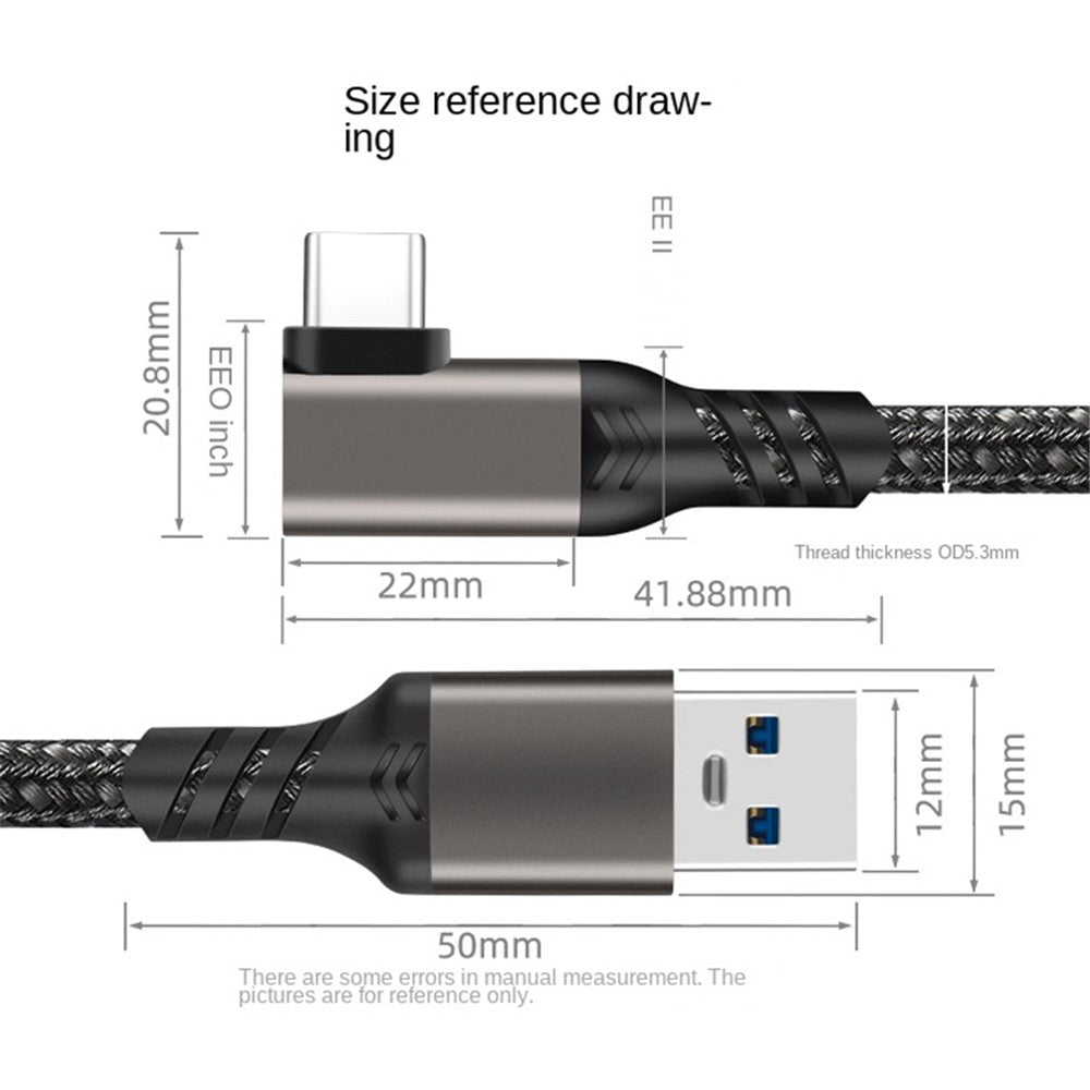 For Oculus Quest 1 / 2 3m USB3.2 Gen2 3A Fast Charging Cable USB-A to USB-C 10Gbps Data Cord VR Headset Link Cable TVCMALL