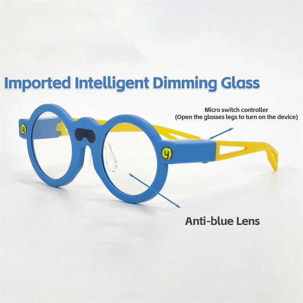 Child wearing orange blue light glasses for kids while using a tablet (SKU 6804000797A)