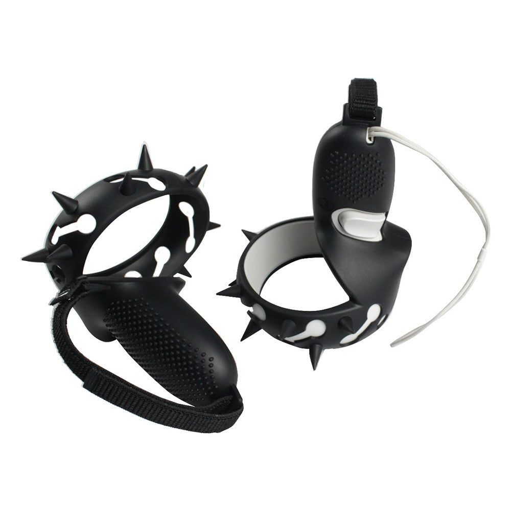 Quest 2 grip cover with magic tape strap, pair front view