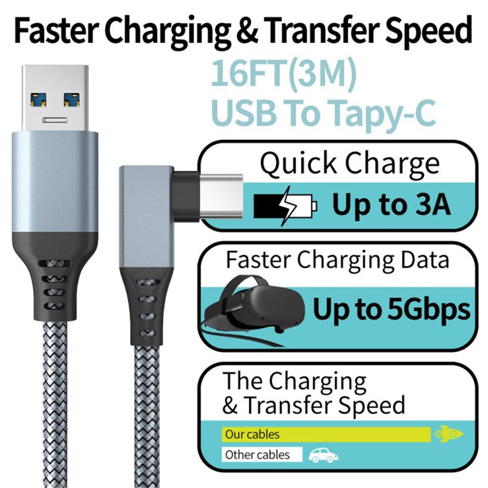 For Oculus Quest 2/1 Link Cable 3m USB 3.1 Type-C Data Line USB-A to Type-C Braided Cord Metanexus XR