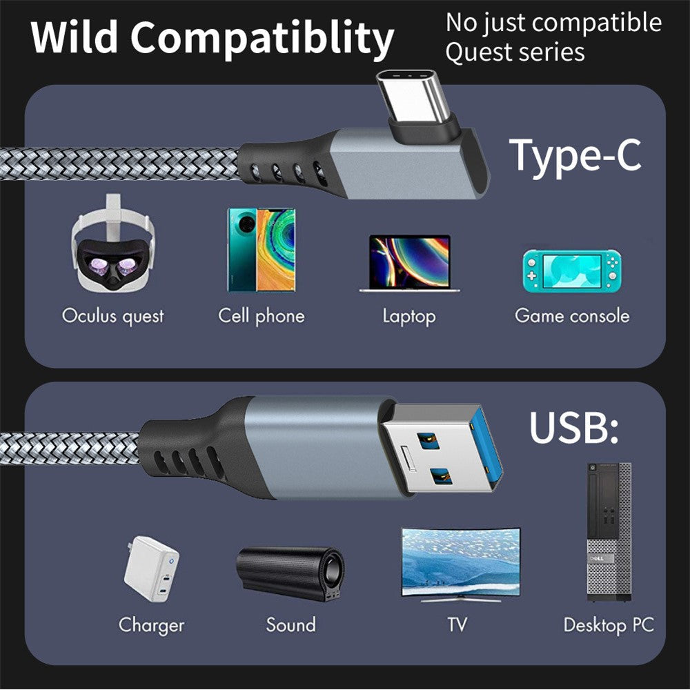 For Oculus Quest 2/1 Link Cable 6m USB 3.1 Type-C Charging Cord USB-A to Type-C 5Gbps Braided Data Cable Metanexus XR