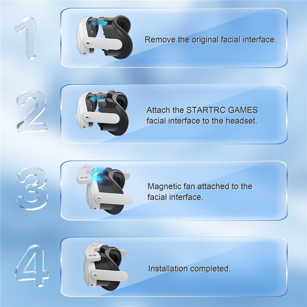 STARTRC GAMES For Meta Quest 3S VR Face Mask Magnetic Cooling Fan Leather  /  Lycra Foam Pad Breathable Face Cover Metanexus XR