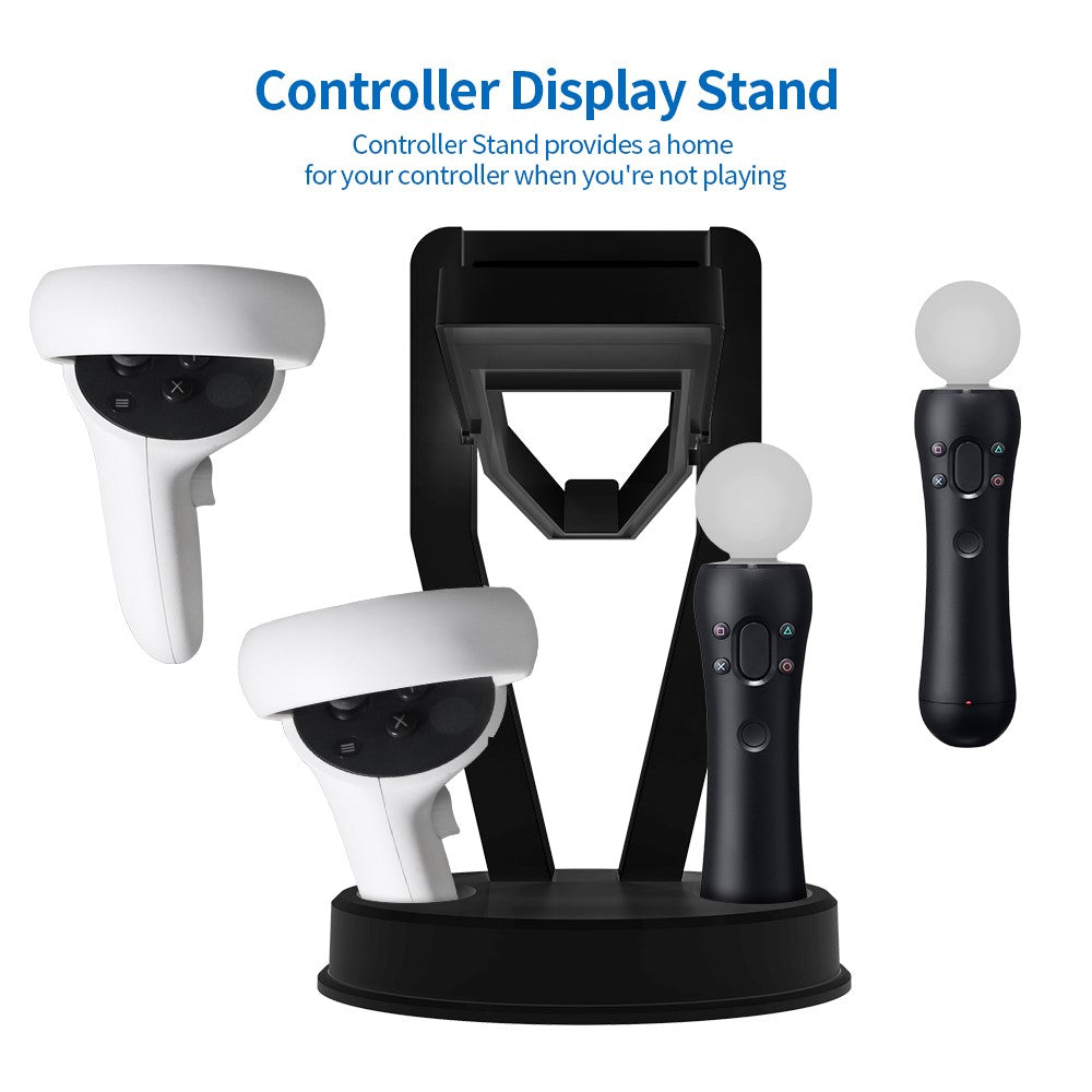 Quest 2 storage stand on a desk setup