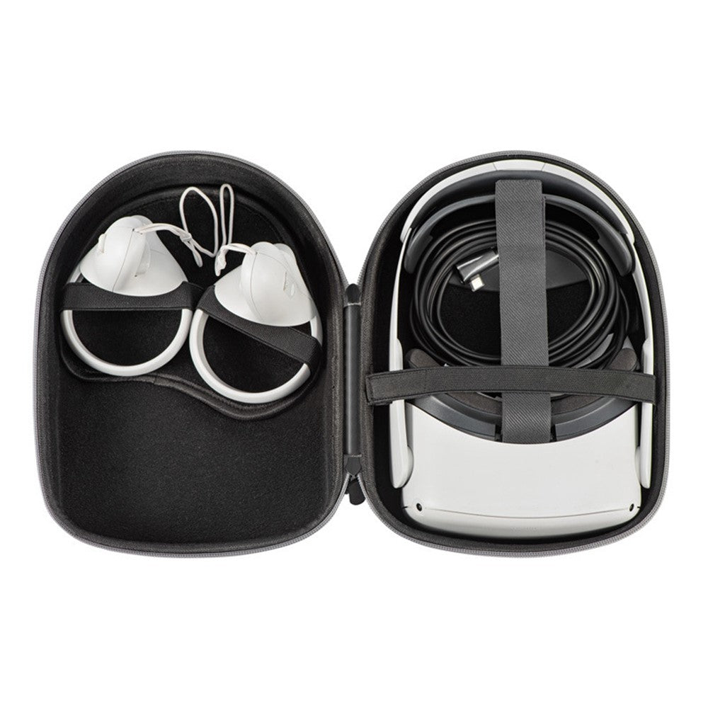 Quest 2 Elite Strap case size reference next to headset and strap - Metanexus XR
