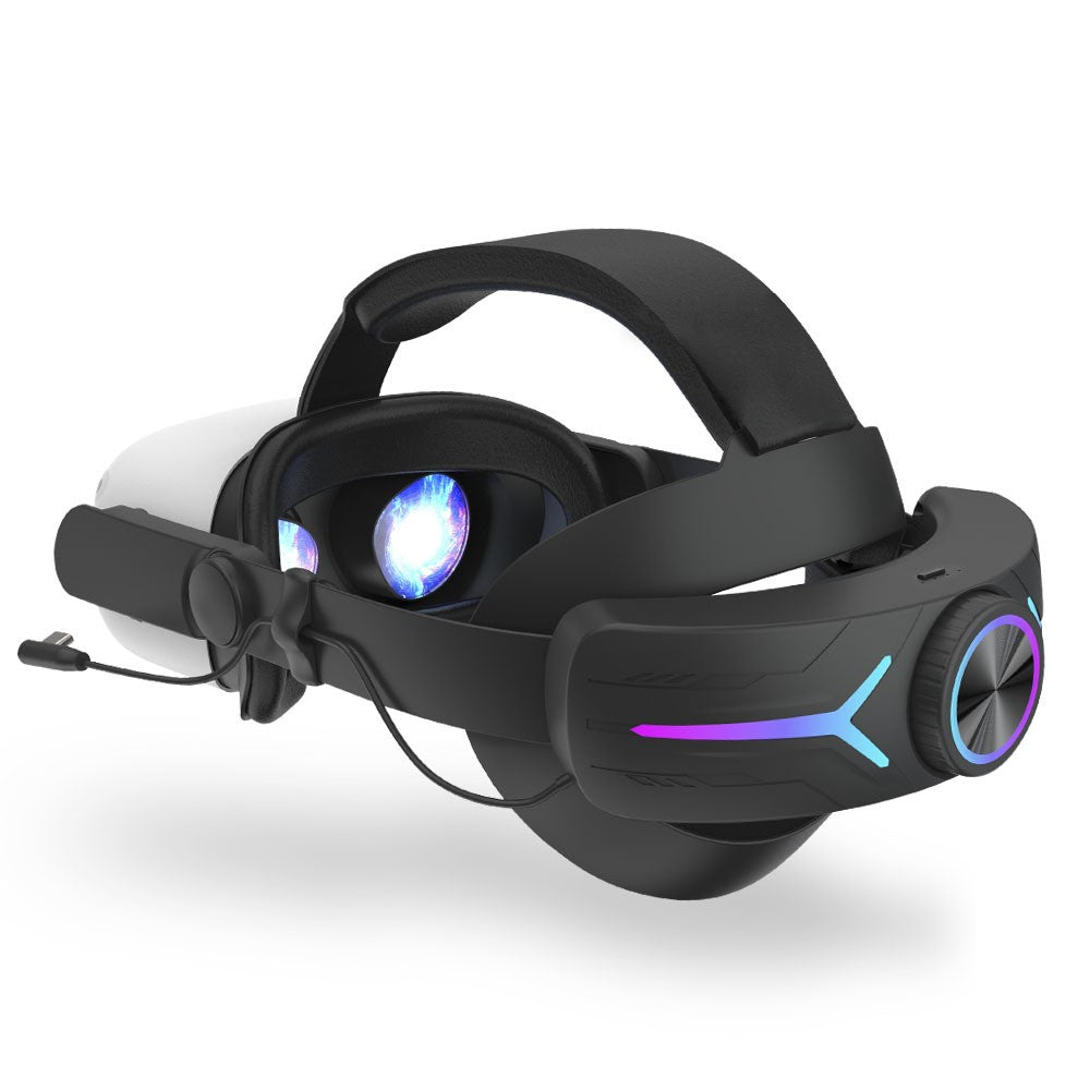 Oculus Quest 2 battery head strap, rear three-quarter view with the 8000mAh module