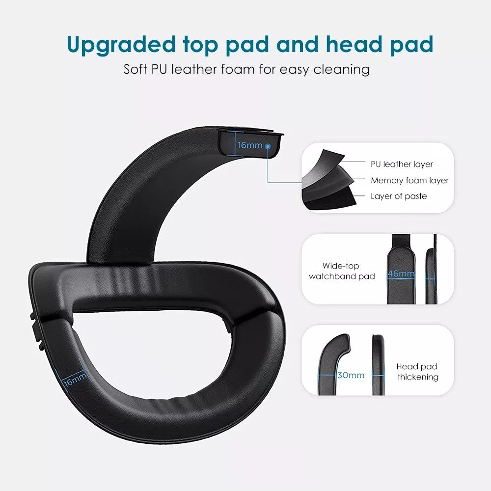 Padded forehead and crown cushioning on the Oculus Quest 2 battery head strap