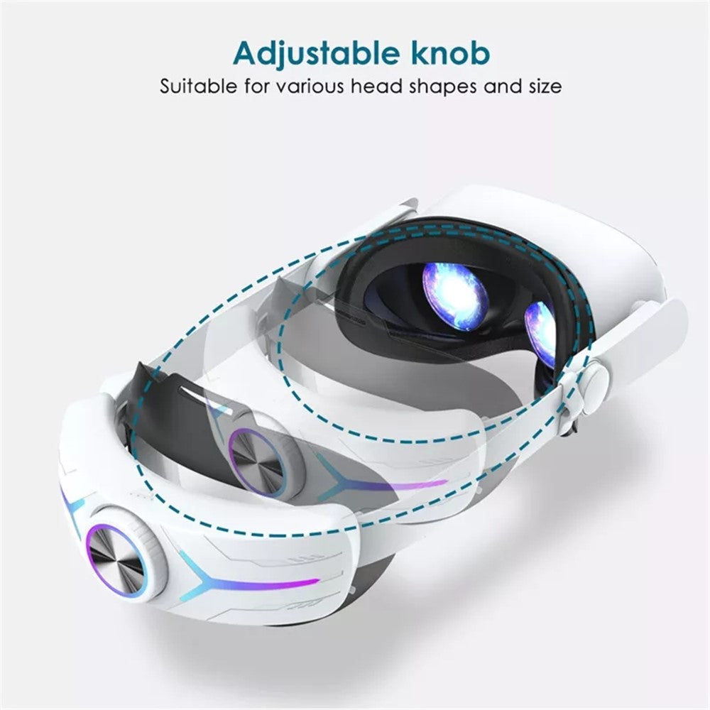 Oculus Quest 2 battery head strap worn on the head, showing front-to-back weight balance