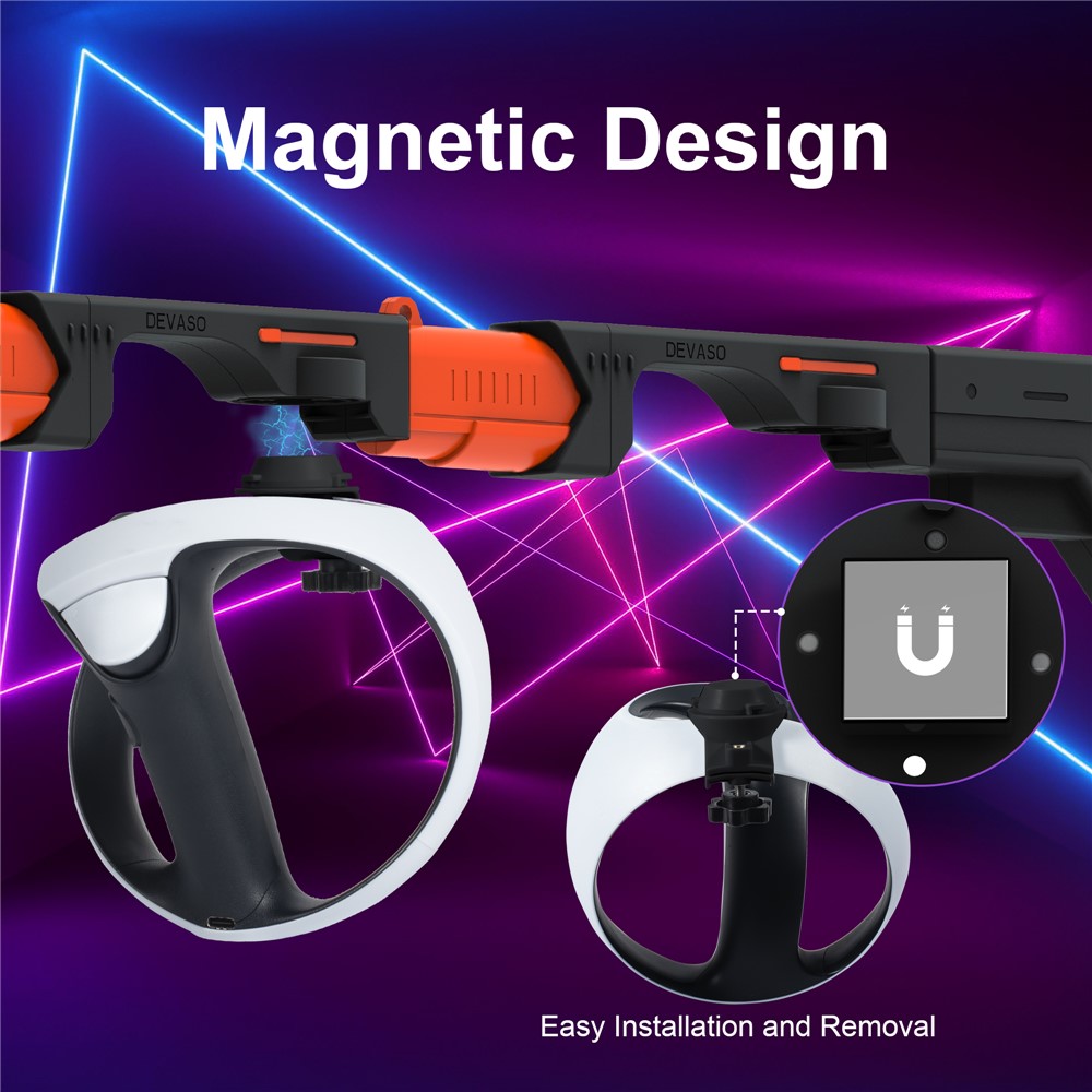 Close-up of the quick-release magnetic mount on the PS VR2 gun stock