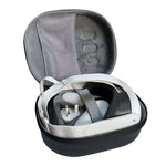 Quest 3 EVA coral fleece case size reference next to headset - Metanexus XR