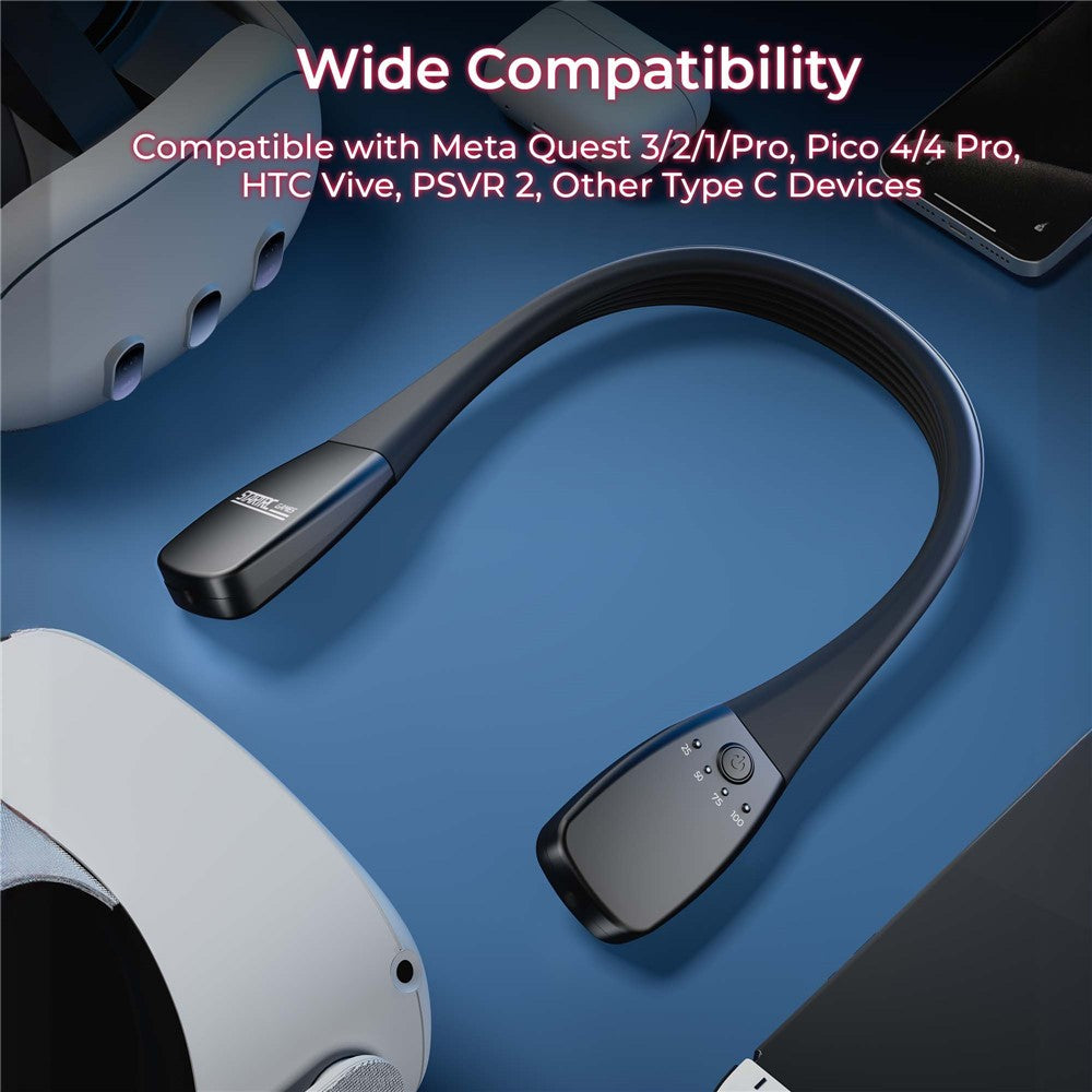 VR neck power bank folded flat, showing the neckband