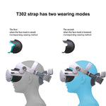 T302POWER head strap worn on a Meta Quest 3S headset
