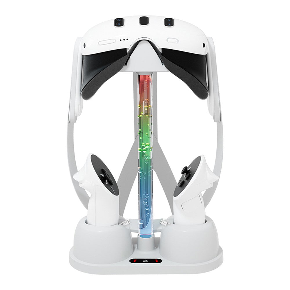 Meta Quest 3 RGB stand in dark room glowing, SKU 681700537A