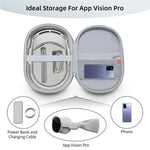 JYS grey linen Vision Pro case size reference next to Apple Vision Pro headset - Metanexus XR