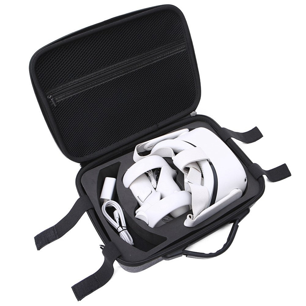 BKANO Quest 2 hard case size reference next to headset - Metanexus XR