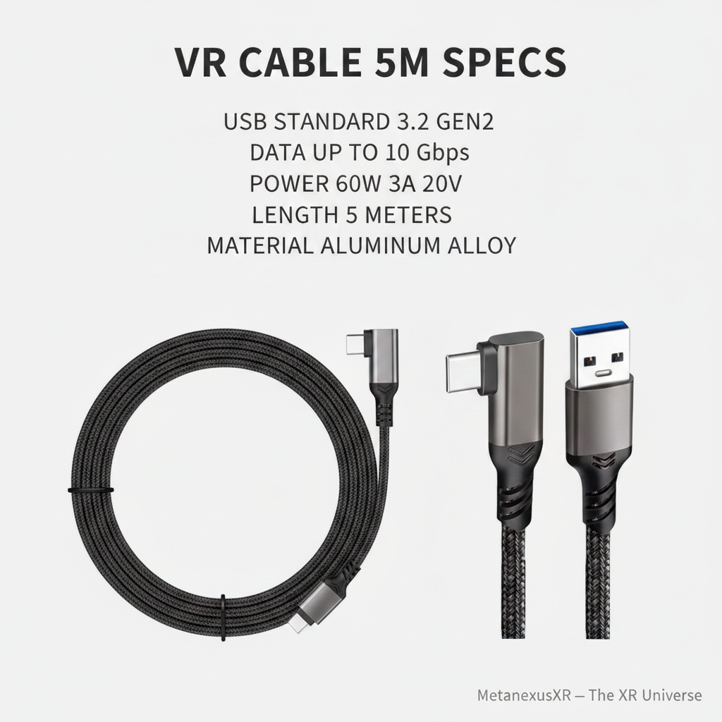 5m USB 3.2 Gen2 VR link cable full length laid out — Metanexus XR