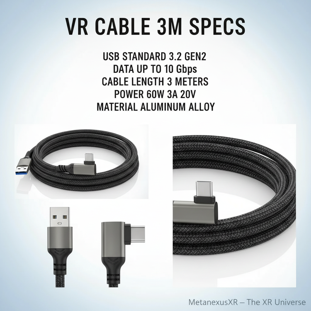 3m USB 3.2 Gen2 VR cable full length laid out — Metanexus XR