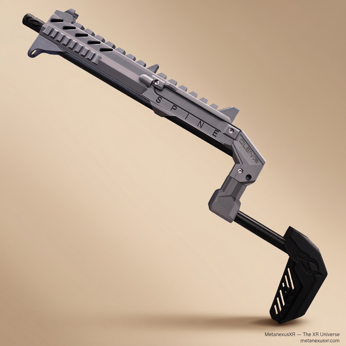 Smoke grey VR gun stock side profile, SPINE two-hand frame - MetanexusXR