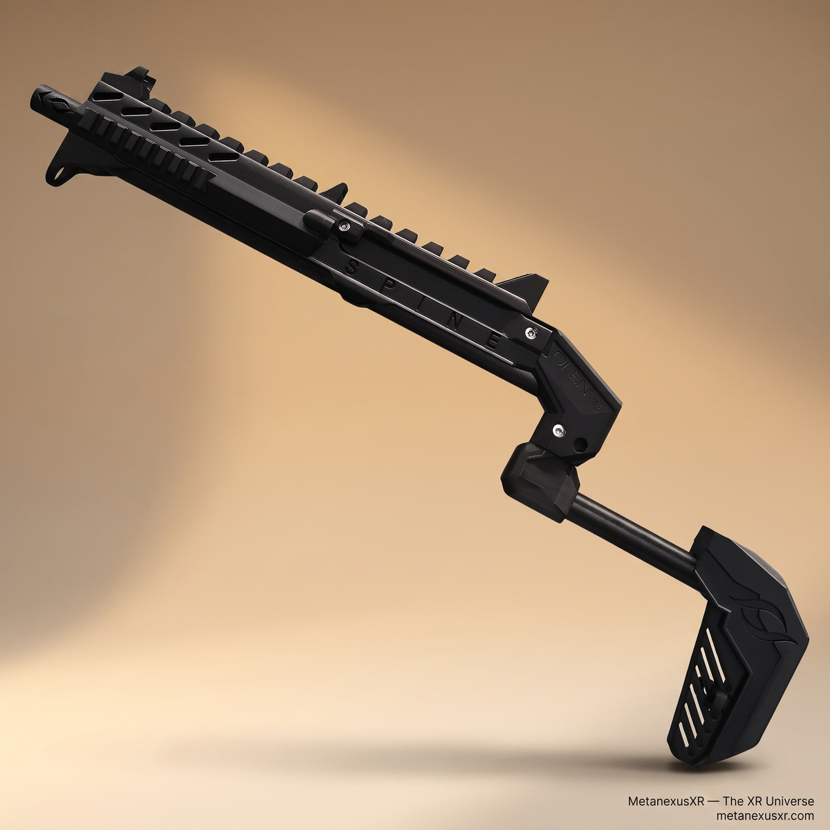 Matte black VR gun stock side profile, SPINE two-hand frame - MetanexusXR