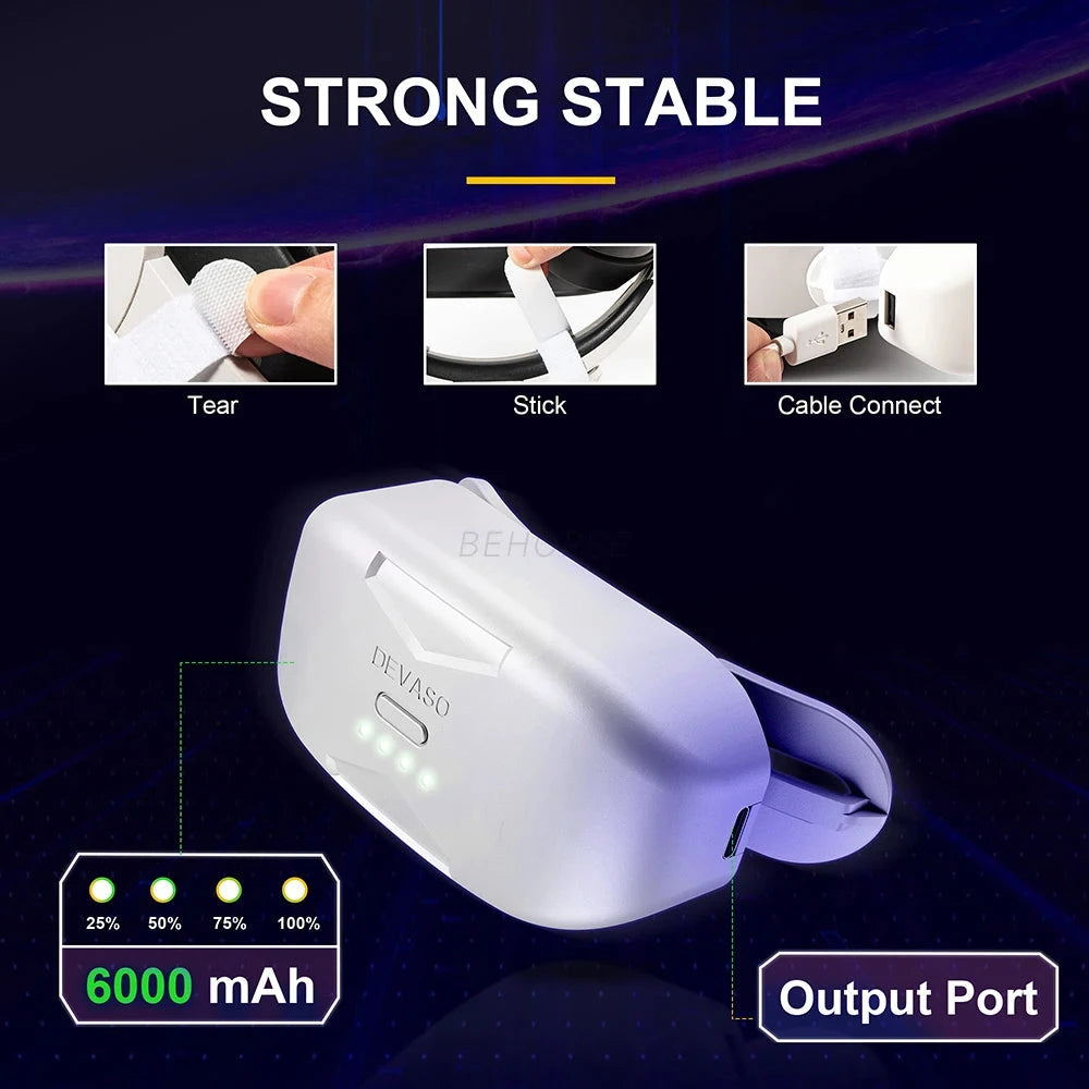 6000mAh Portable Battery Pack for Oculus Quest 2 & Meta Quest Pro - VR Charger with Head Strap Metanexus XR