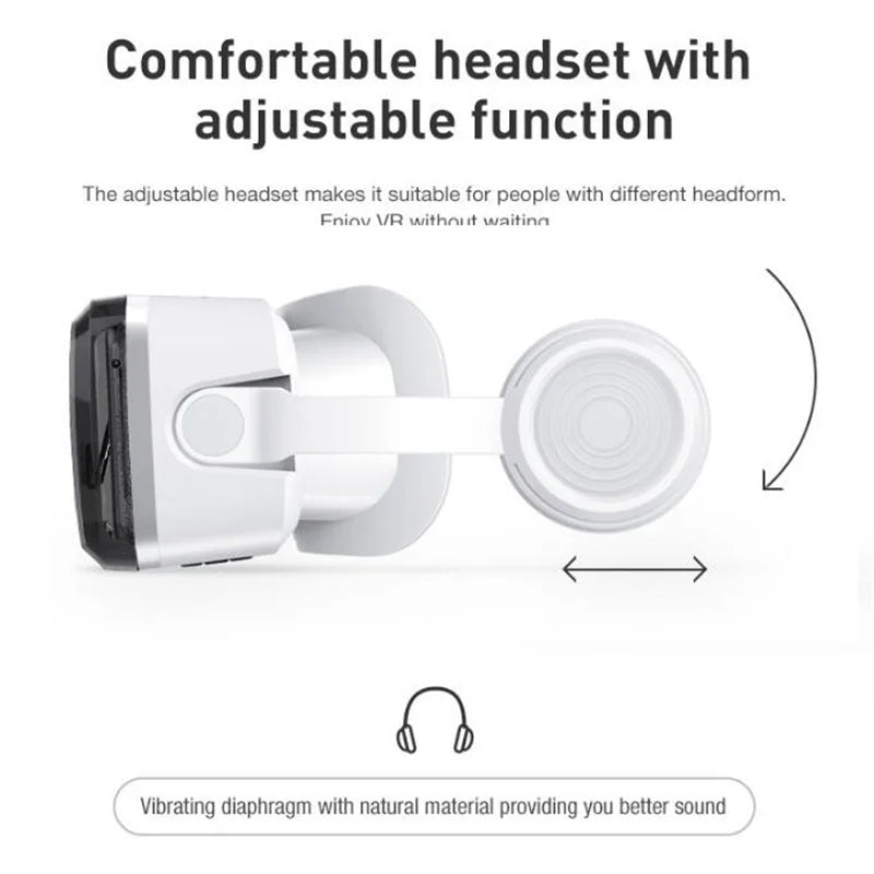 Side profile of the VR headset with built-in headphones and mic highlighting the integrated stereo headphones with a 3.5mm microphone | MetaNexusXR