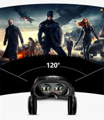 MetaNexusXR VR headset and IMAX screen, showcasing immersive 3D movie experience and phone compatibility. | MetaNexusXR