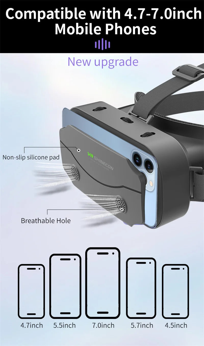 Giant-Screen 3D Viewer, glasses-friendly VR headset worn by a user, strap tightened for a secure fit | MetaNexusXR