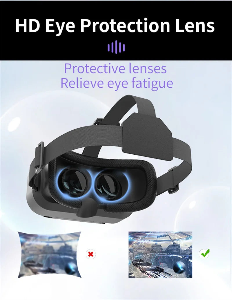 Three-quarter angle of the Giant-Screen 3D Viewer, glasses-friendly VR headset showing the adjustable head strap | MetaNexusXR