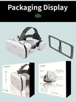 G15E VR headset with smartphone cradle for IMAX-style 3D viewing, reflective visor gleaming | MetaNexusXR