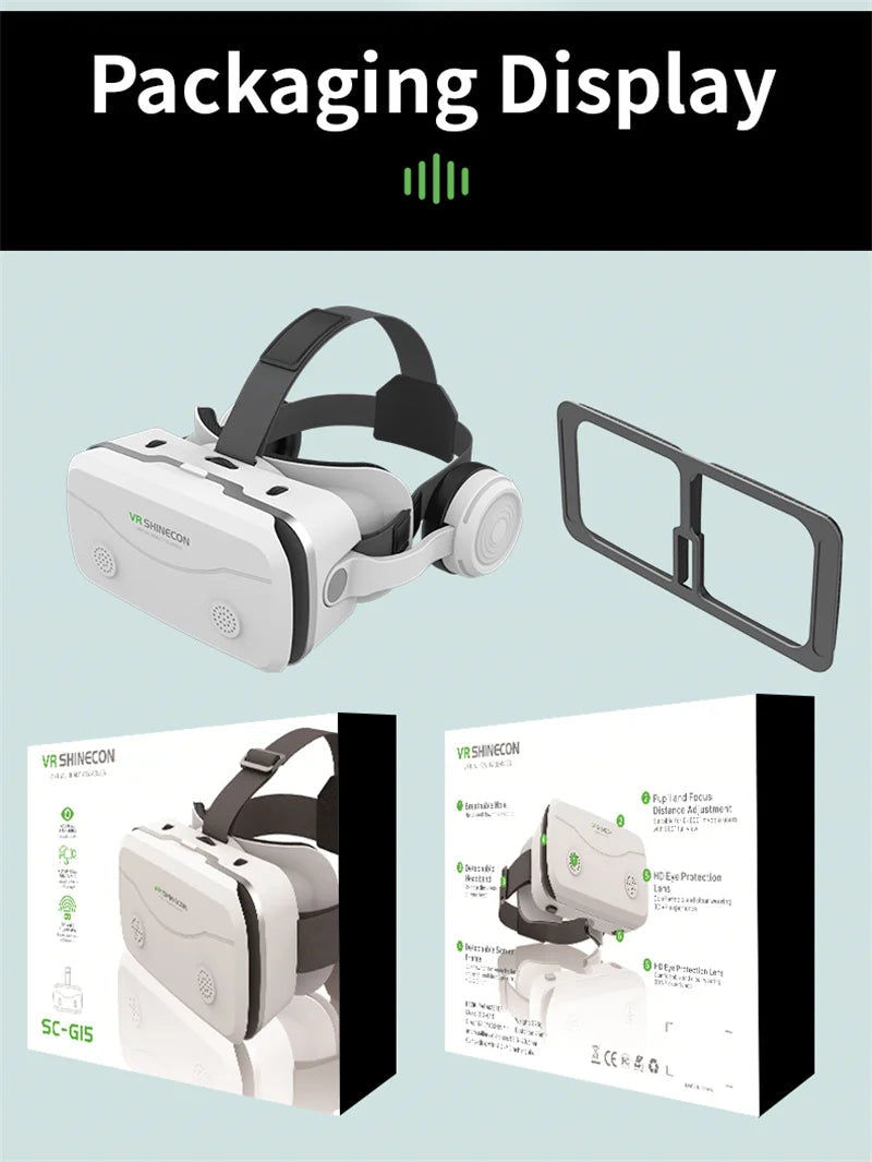 MetaNexusXR G15E VR headset showing IMAX 3D scene on smartphone with joystick-ready design | MetaNexusXR
