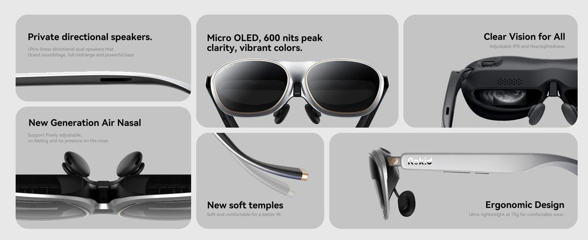 MetaNexus XR: Rokid AR glasses with 3-screen display, 360" Micro-OLED, 120Hz for immersive gaming. | MetaNexusXR