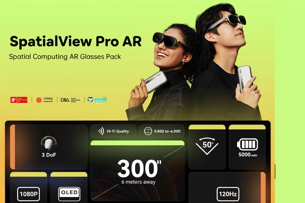 SpatialView Pro AR glasses 3-screen display, 360-inch equivalent Micro-OLED, 120Hz, 600 nits for immersive gaming & multi-tasking | MetanexusXR