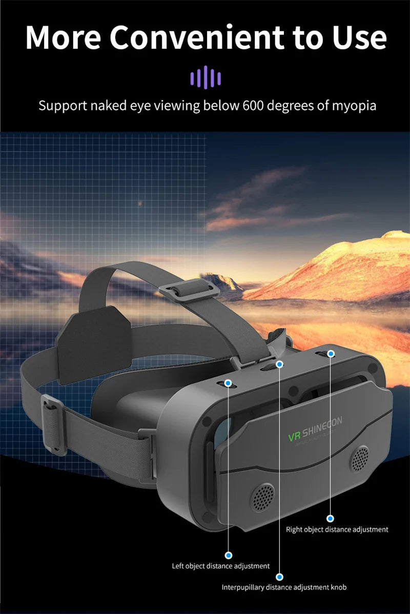 Giant-Screen 3D Viewer, glasses-friendly VR headset with box contents laid out: headset, cloth and manual | MetaNexusXR