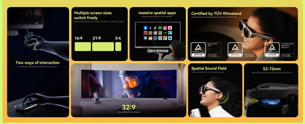 SpatialView Pro AR glasses with 3-screen display, 360-inch equivalent Micro-OLED, 120Hz, 600 nits for multi-tasking & gaming | MetanexusXR