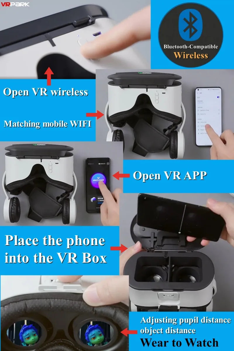 Black MetaNexusXR J60 wireless VR headset with adjustable strap and 4K 3D smartphone dock | MetaNexusXR