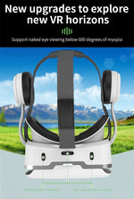 G15E VR headset streaming IMAX 3D scene inside virtual theater, sleek visor and controllers | MetaNexusXR