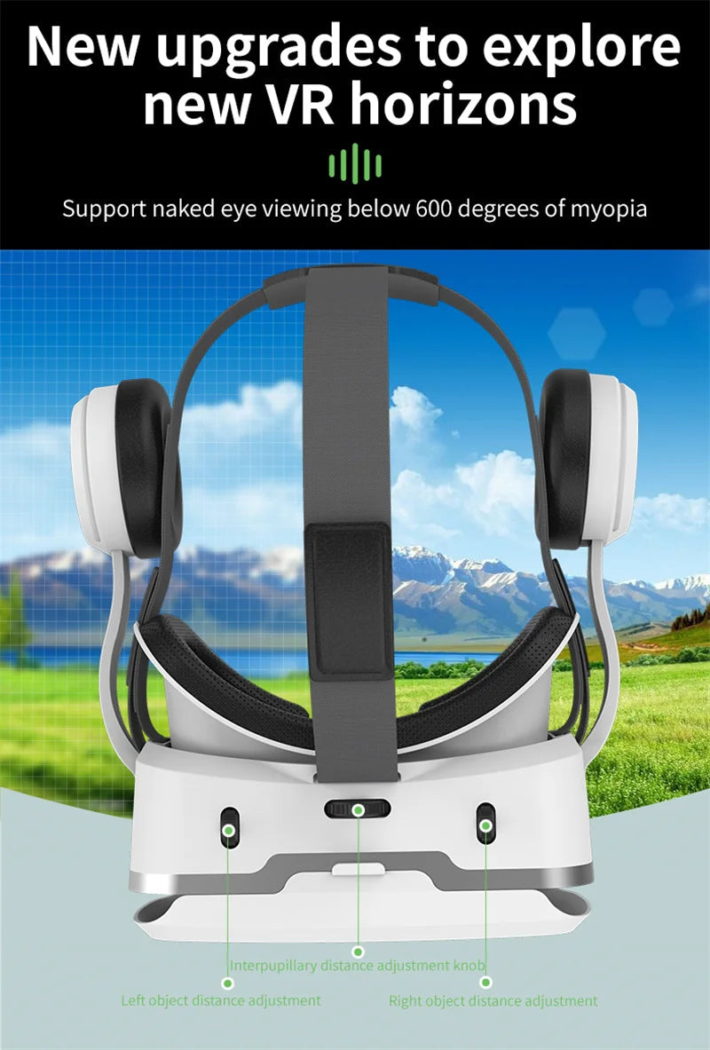 G15E VR headset streaming IMAX 3D scene inside virtual theater, sleek visor and controllers | MetaNexusXR