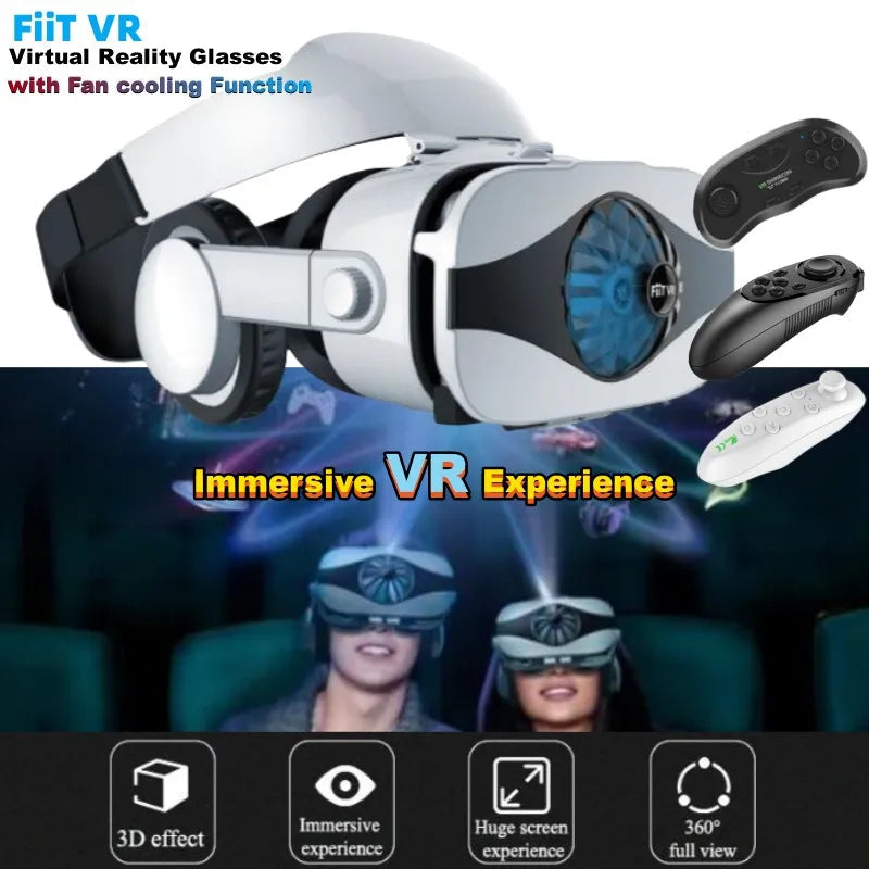 Front view of the VR headset with built-in cooling fan, dual lenses and phone tray visible | MetaNexusXR