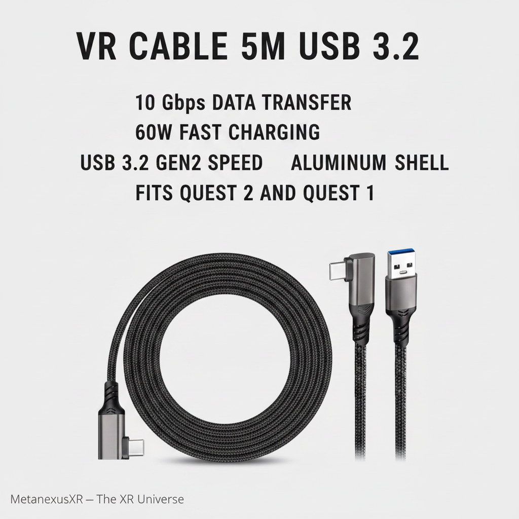 Aluminum alloy gold-plated connector on 5m VR fast charging cable — Metanexus XR