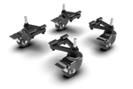 Commercial-Grade Caster Wheels with Brakes for Aluminium Profile Sim Rigs – Set of 4, 60 kg per Wheel – commercial-grade caster wheels with brakes under an aluminium sim rig – photo 1 of 3