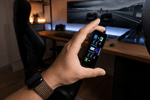 Compact Sim Racing Dashboard – 2.99 Inch Telemetry Display, SimHub Ready, USB-C – compact 2.99 inch sim racing telemetry dashboard above a wheel base – photo 2 of 14