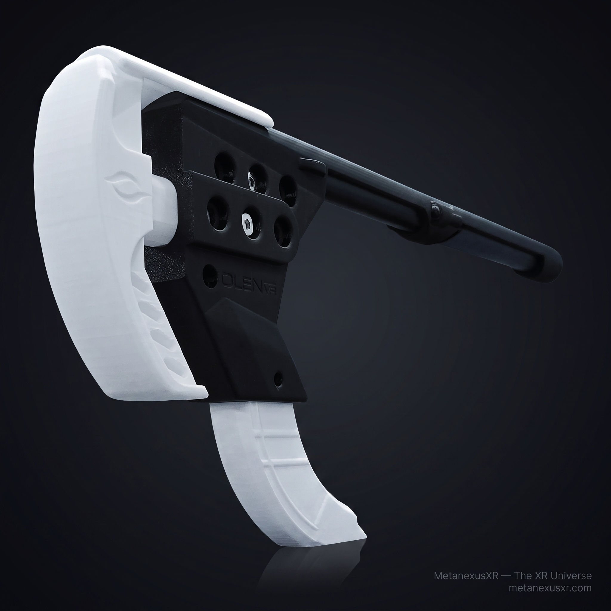 Sentinel adjustable VR rifle stock for Quest 3 with both controllers mounted, Onyx - MetanexusXR MNX-GST-SNTNL