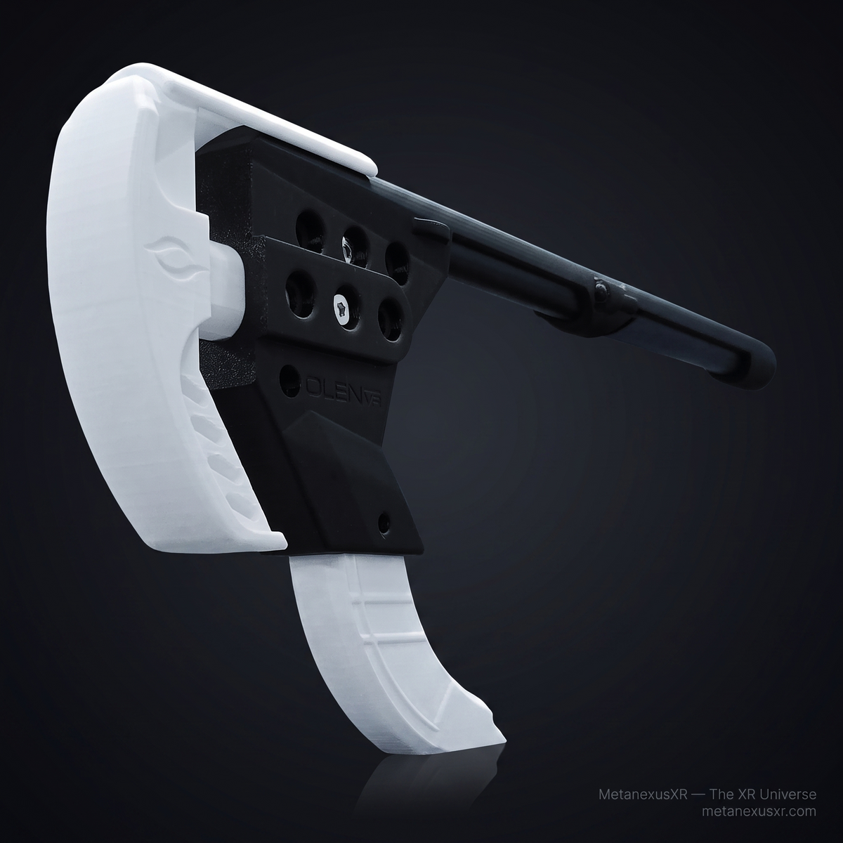 Sentinel adjustable VR rifle stock for Quest 3 with both controllers mounted, Onyx - MetanexusXR MNX-GST-SNTNL